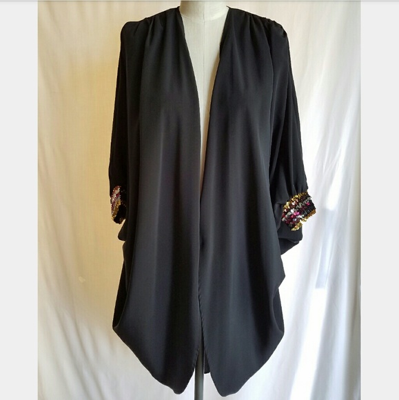 Vintage  Sweaters - Vintage Black Cardigan/Coat/Shawl/Cape