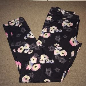 Black and pink floral workout leggings