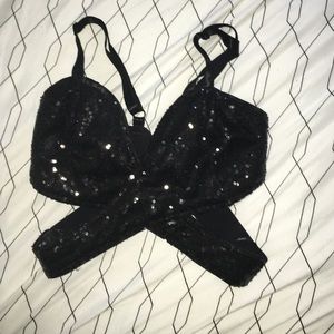 black sequined top/ Bralette