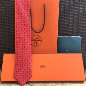 Hermes Silk Red Printed Tie