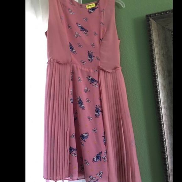 Pink dress with blue birds ASOS style