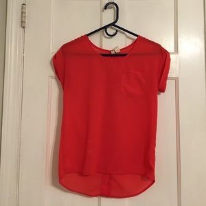 Red button back pocket blouse