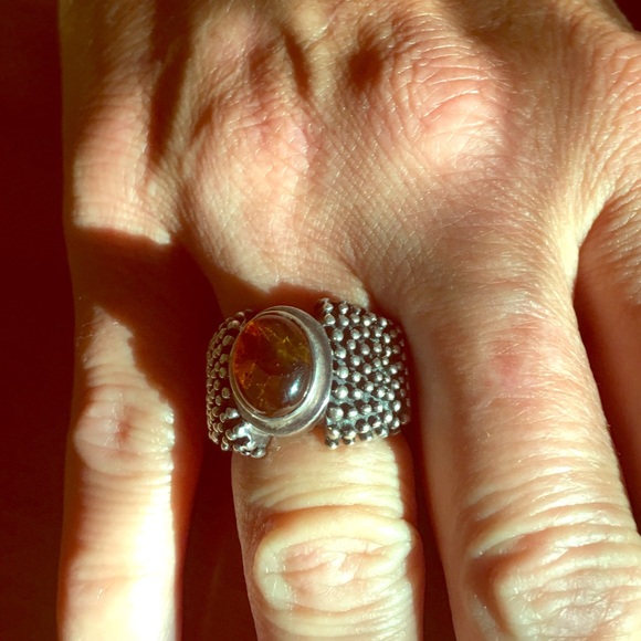 Retired Silpada Silver Amber Bead Ring
