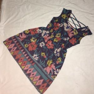 Floral and Aztec Boho Crossback Mini Dress