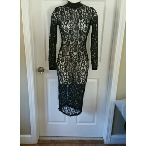 Sexy black lace wiggle dress