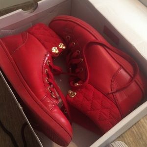 Red designer sneakers authentic red leather