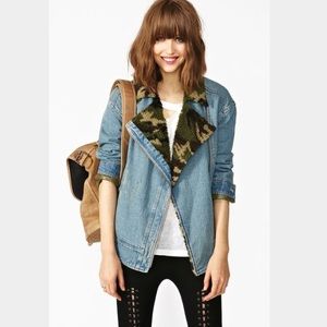 Nameless Brand Camo Faux Shearling Denim Jacket