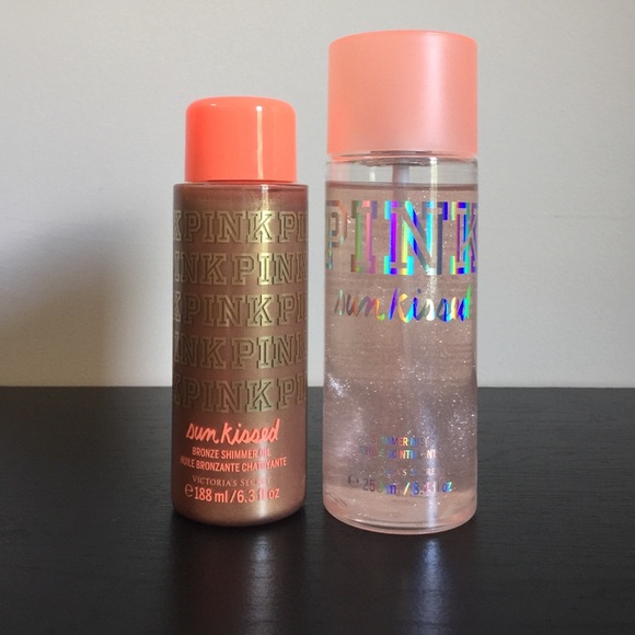 PINK sun kissed shimmer mist and shimmer oil