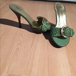 Green and gold high heels