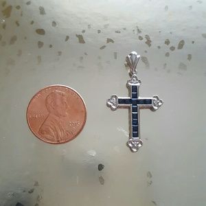 14k white gold and sapphire cross pendant