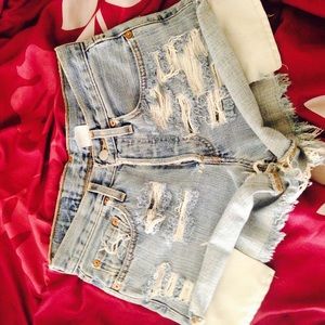 Ripped high waist Levi's shorts