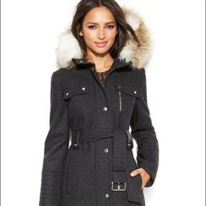 Chinese laundry wool long fur hood coat