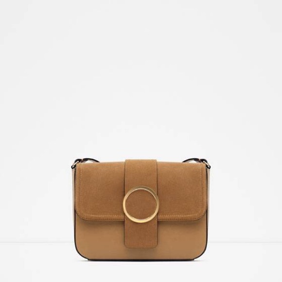 ZARA Purse: Brown Suede Bag, Gold Clutch