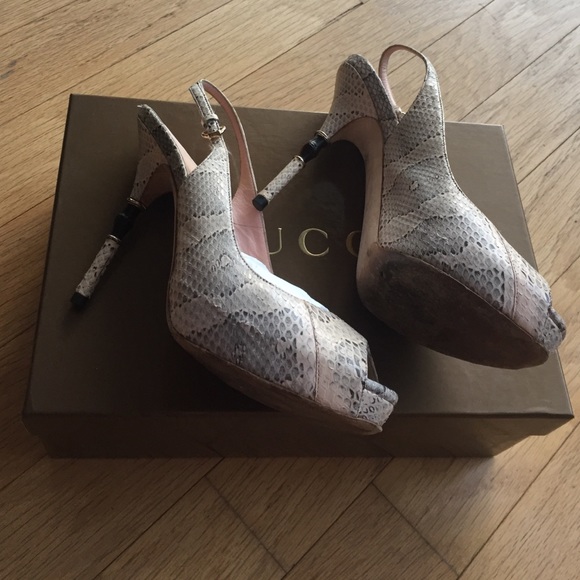 Gucci snakeskin open toe sling backs - Picture 2 of 4