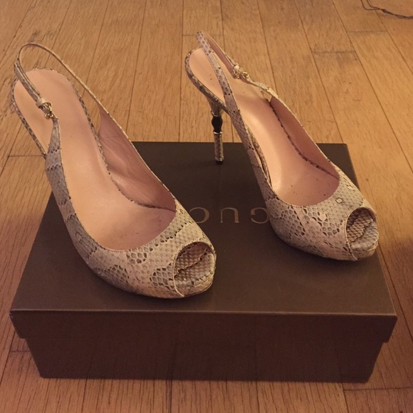 Gucci snakeskin open toe sling backs - Picture 1 of 4