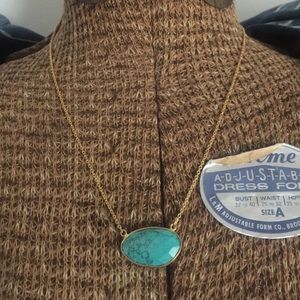 Turquoise bezel set pendant necklace gold tone