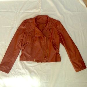 Cognac faux leather moto jacket
