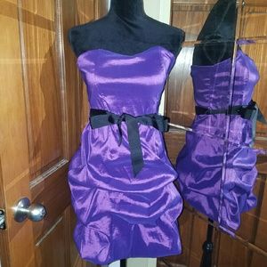 Strapless purple cocktail dress