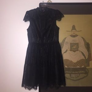 Black Lace High-Collar Minidress