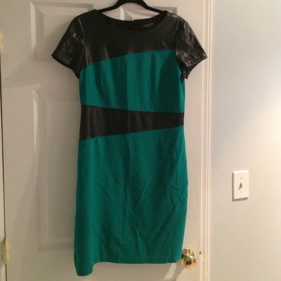 Green and Black Leather sheath dress