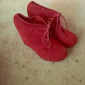 Red Wedged Booties/Size 9