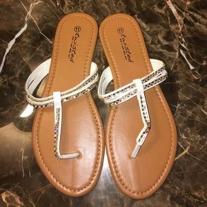 White bejeweled thong sandal