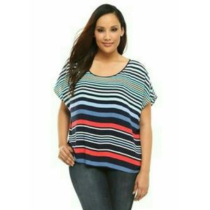 Torrid Multi Stripe Keyhole Back Dolman Blouse