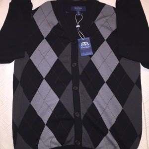 SAVILE ROW Med BLACK/GREY/ARGYLE CARDIGAN SWEATER