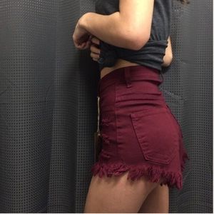 burgundy high waisted shorts
