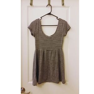 Gray and white striped skater dress