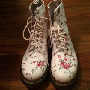 Dr Martens White Floral Boots