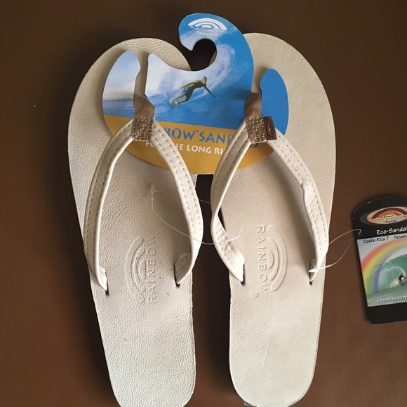 Rainbow flip flops. Brand new. Cream color leather