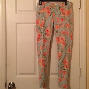 Light Teal Floral Skinny Jeans