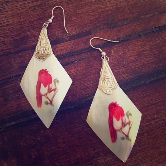 Bird earrings printed on shell