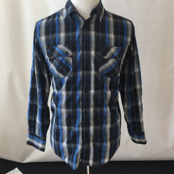Men Blue & Black Button-Down Dress Shirt