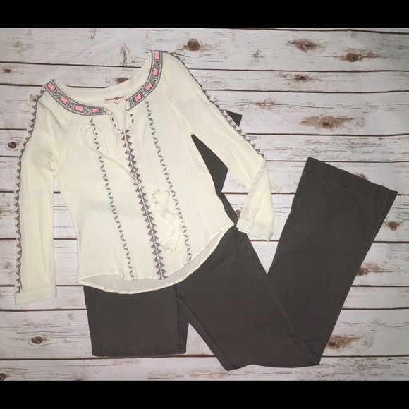 Altard State embroidered chiffon tassle top