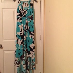 Turquoise Floral Sleeveless High Low Dress