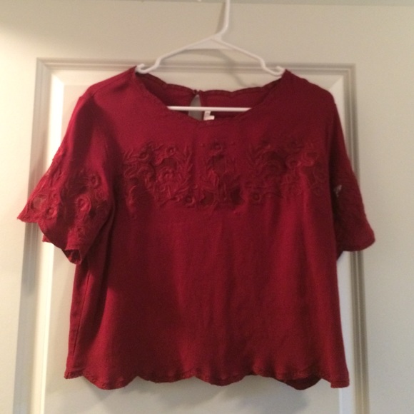 Red blouse.