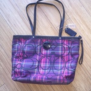 ✨Coach purple and pink plaid tote✨