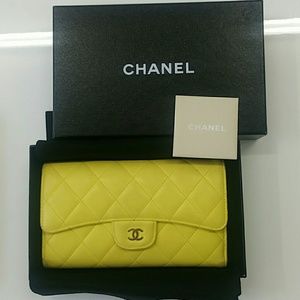 Chanel flap wallet in lambskin yellow