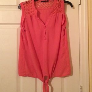 Coral Sleeveless Crochet Blouse