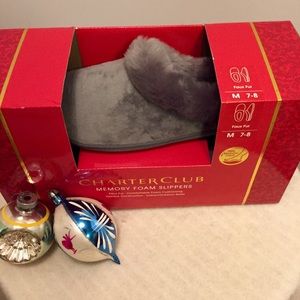 NIB Charter Club gray faux fur/suede slippers, 7-8