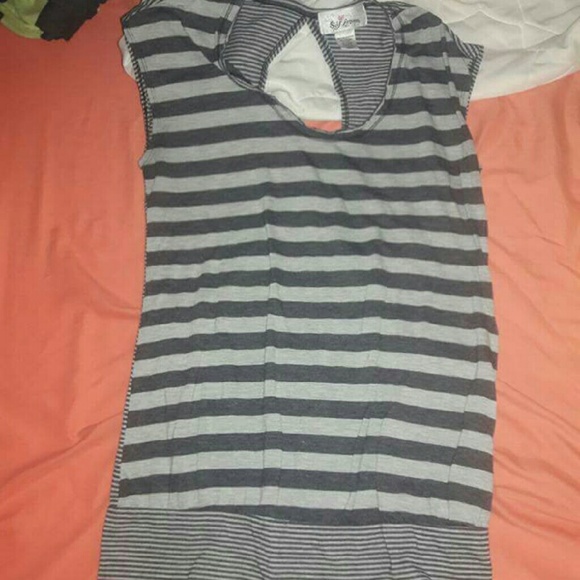 Navy blue and gray striped shirt