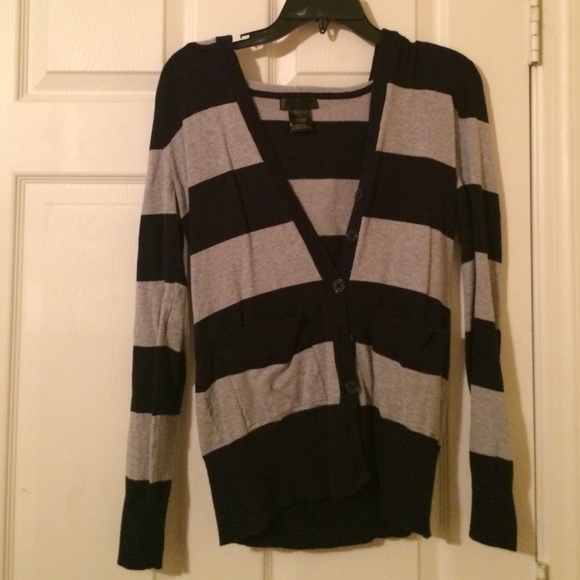 Navy and Gray Striped Button Down Sweater
