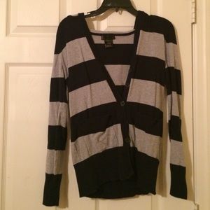 Navy and Gray Striped Button Down Sweater