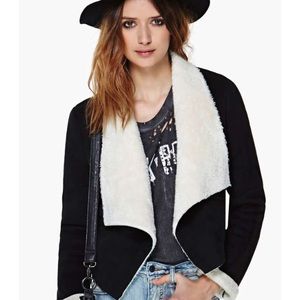 Nasty Gal Saratoga faux suede shearling coat S