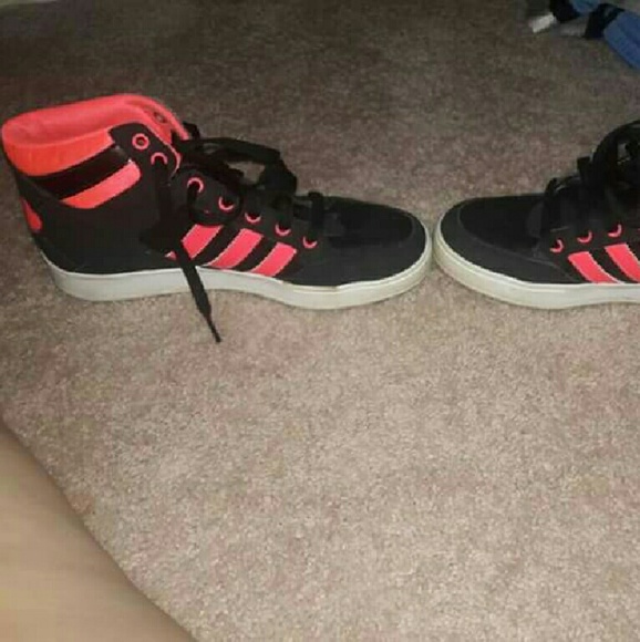 Pink and black Adidas shoes