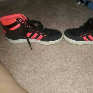 Pink and black Adidas shoes