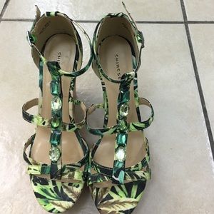 Chinese Laundry: Green jeweled platform sandals.