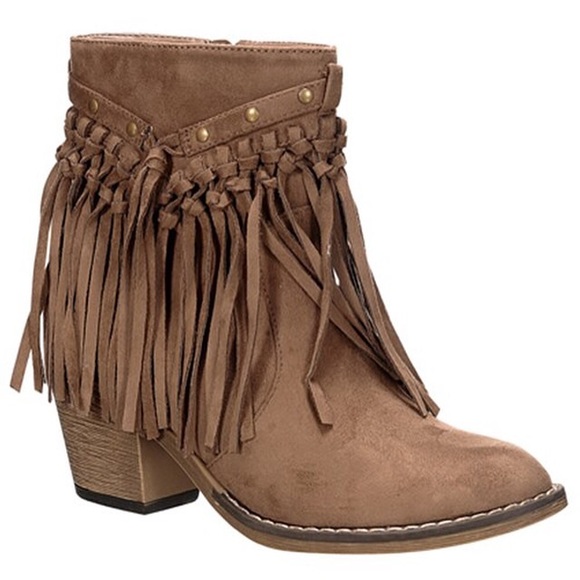 Brown suede fringe western cowboy ankle boots - Picture 2 of 4